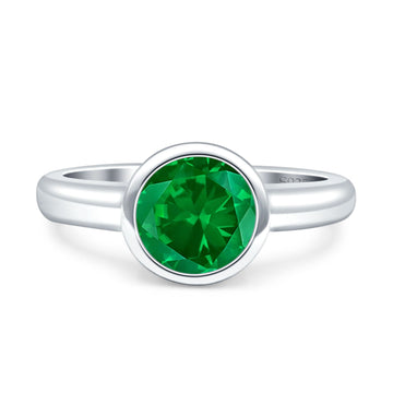 Bezel Set 6mm Round Engagement Ring Simulated Green Emerald CZ 925 Sterling Silver Wholesale